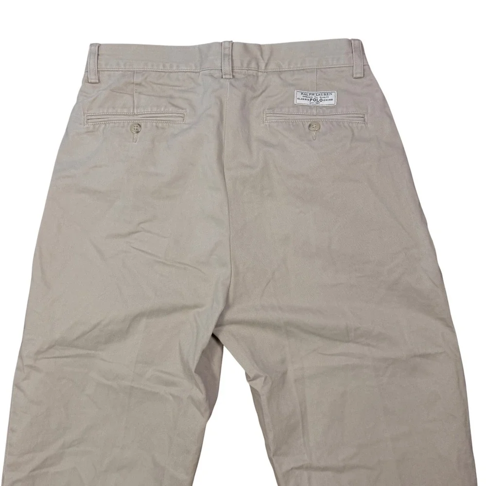 Polo Ralph Lauren Andrew Pant Men 30 Beige Pleated Cotton Cropped Chino Trousers